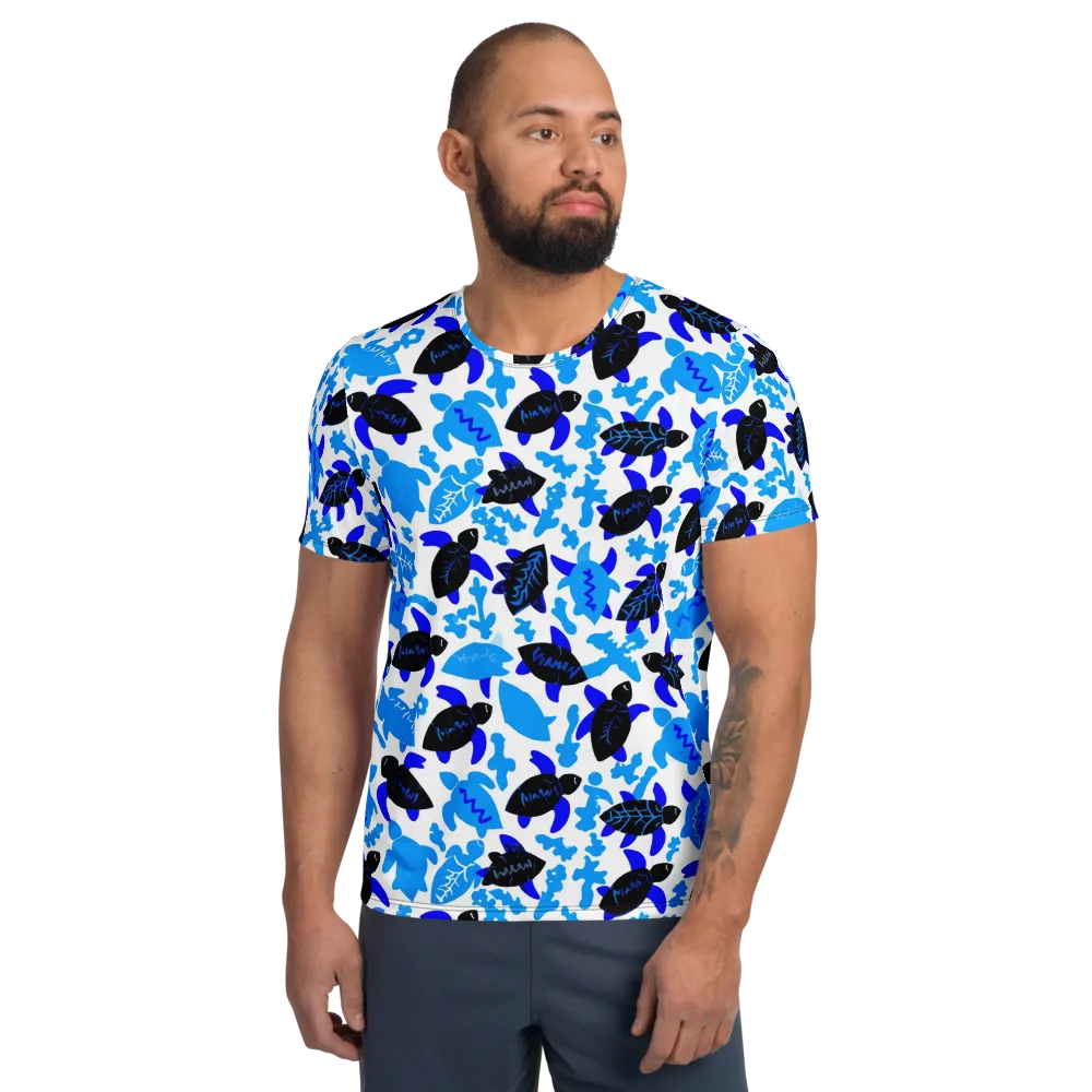Azure Shell Shuffle on Men's Athletic T-Shirt — Front