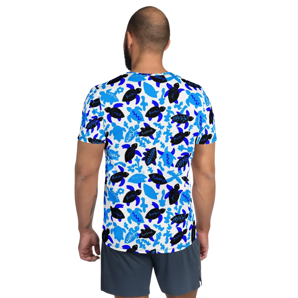 Azure Shell Shuffle on Men's Athletic T-Shirt — Back