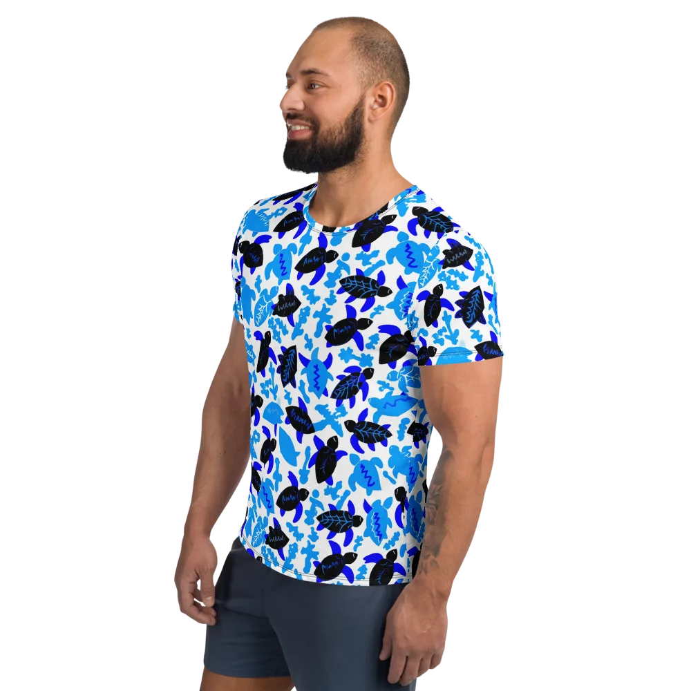 Azure Shell Shuffle on Men's Athletic T-Shirt — Left