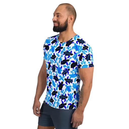 Azure Shell Shuffle on a Men's Athletic T-Shirt