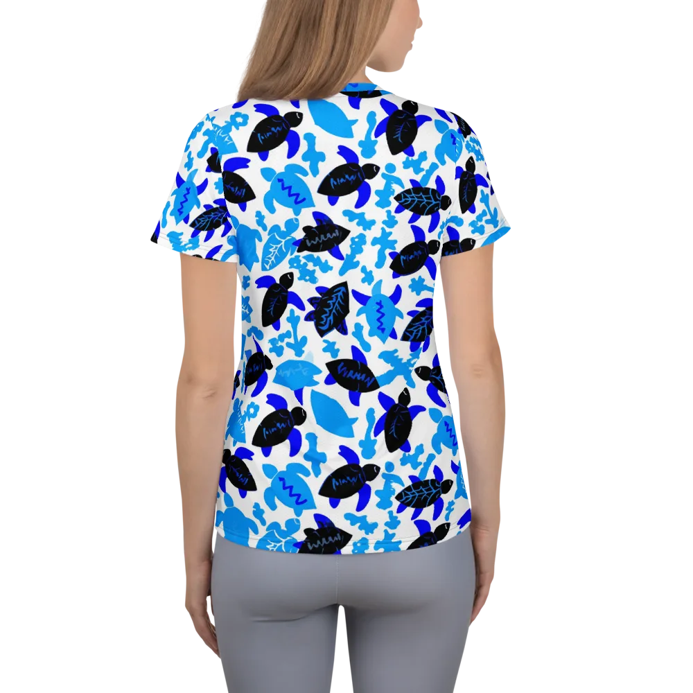 Azure Shell Shuffle on Women's Athletic T-Shirt — Back