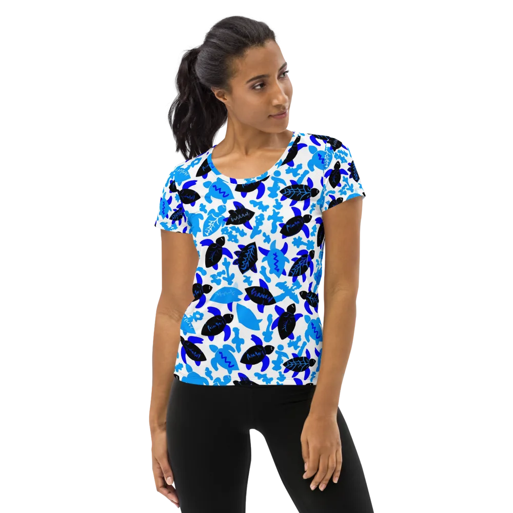 Azure Shell Shuffle on Women's Athletic T-Shirt — Front