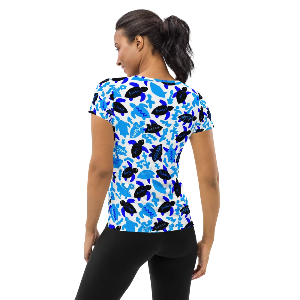 Azure Shell Shuffle on Women's Athletic T-Shirt — Back