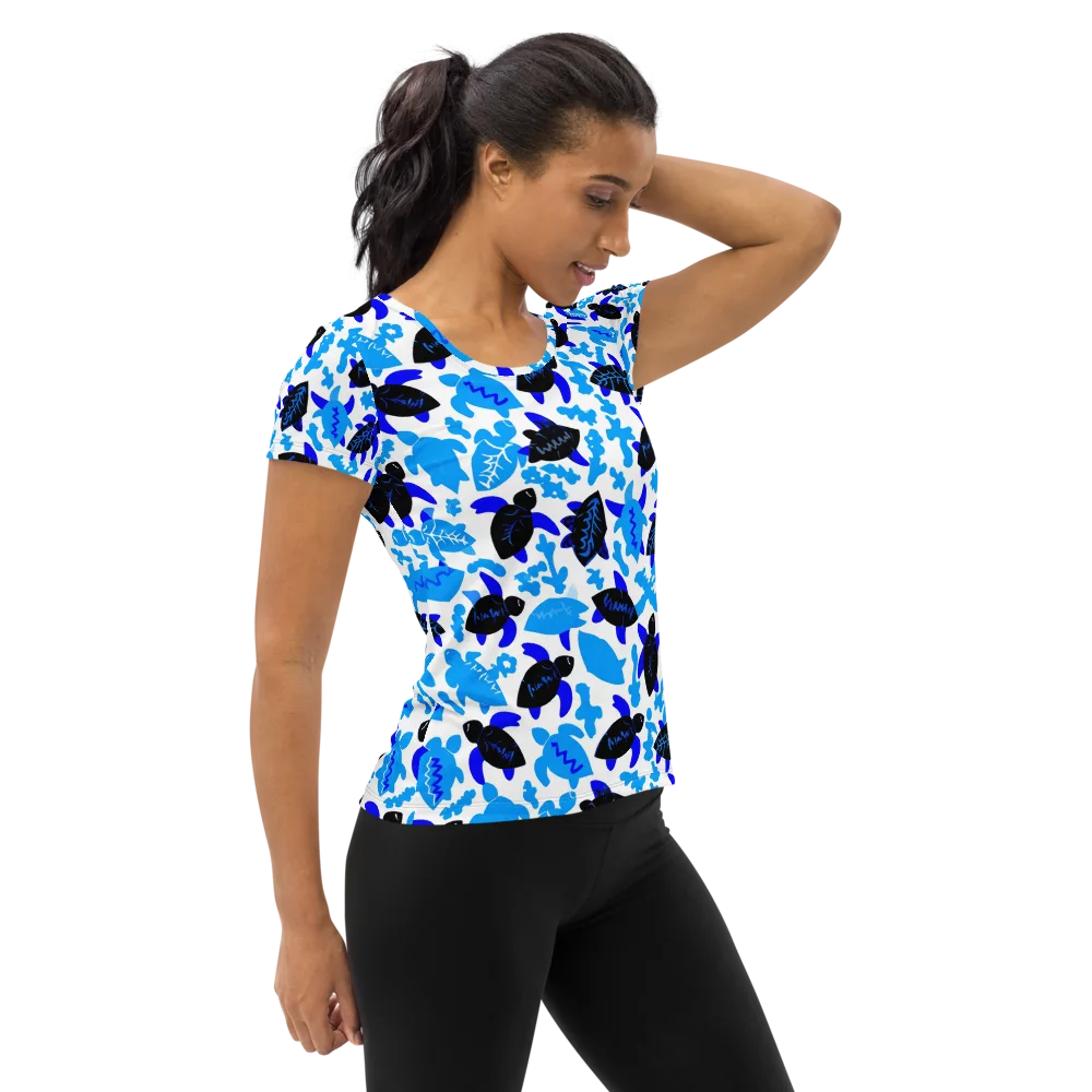 Azure Shell Shuffle on Women's Athletic T-Shirt — Right