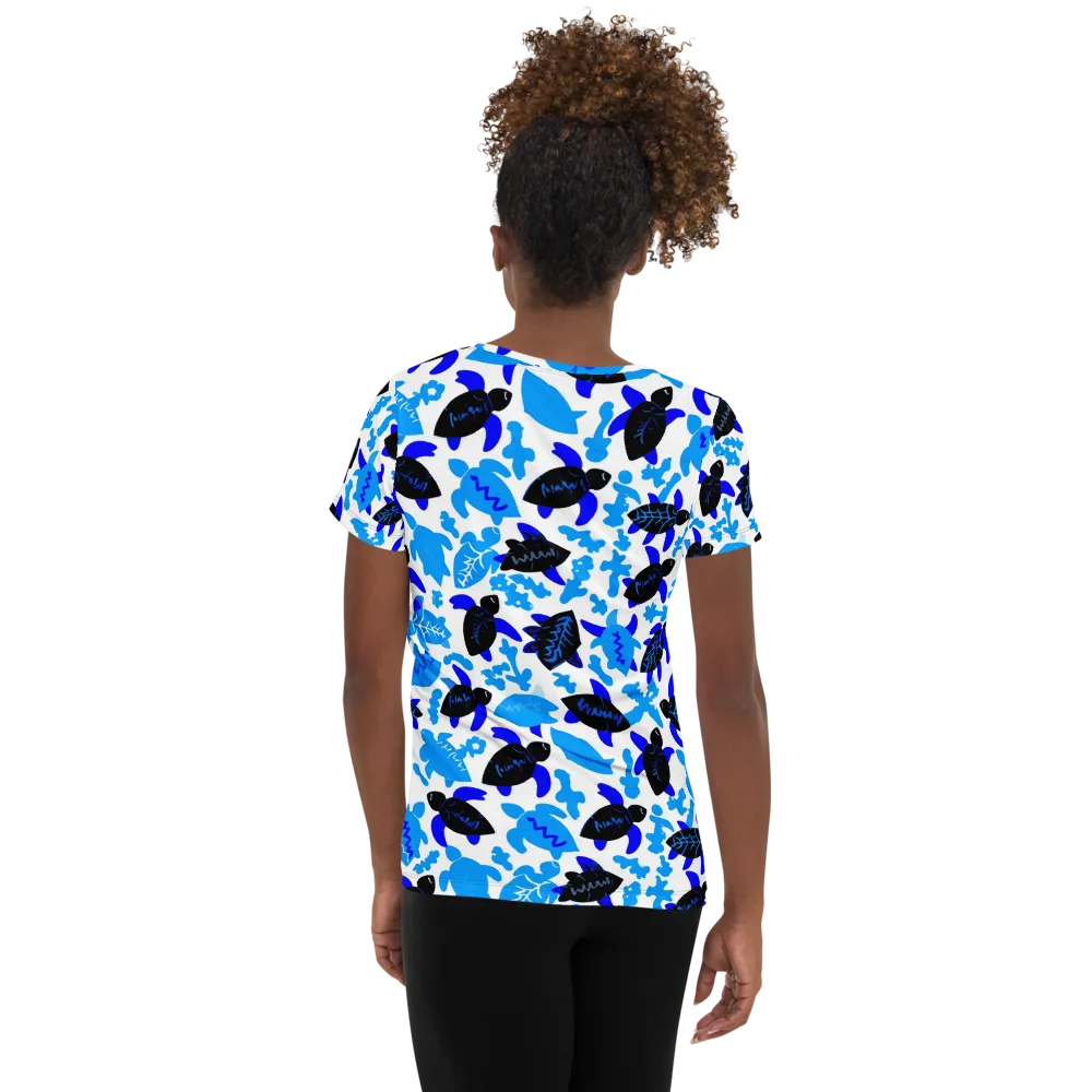 Azure Shell Shuffle on Women's Athletic T-Shirt — Back