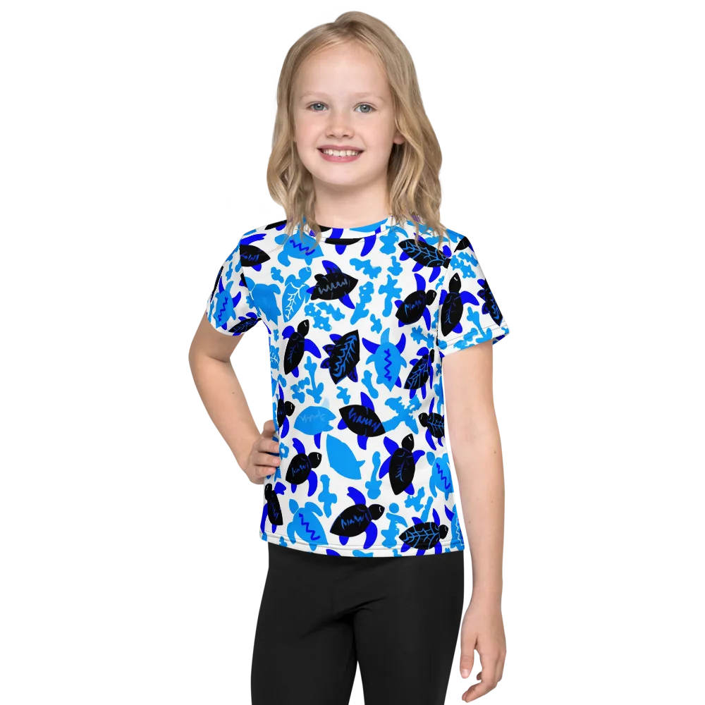 Azure Shell Shuffle on Kids Crew Neck T-Shirt — Front