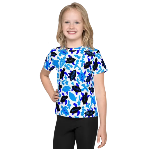 Azure Shell Shuffle on a Kids Crew Neck T-Shirt