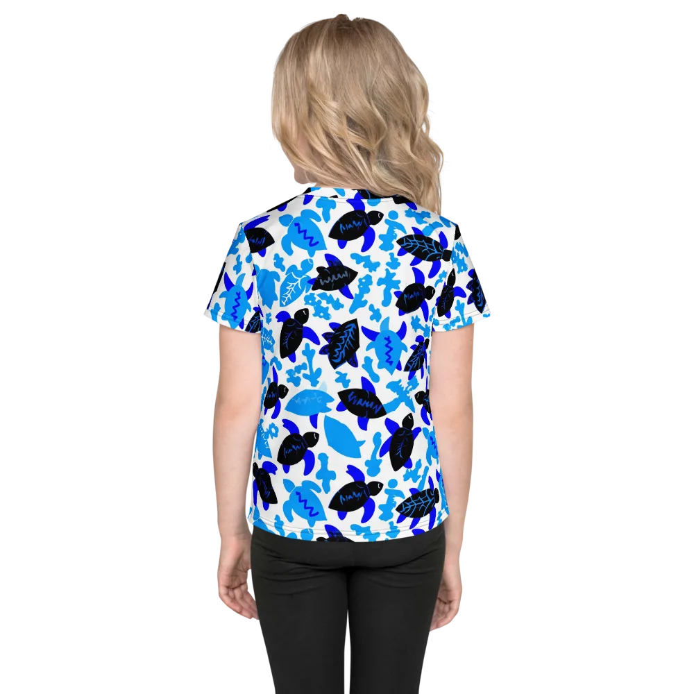 Azure Shell Shuffle on Kids Crew Neck T-Shirt — Back