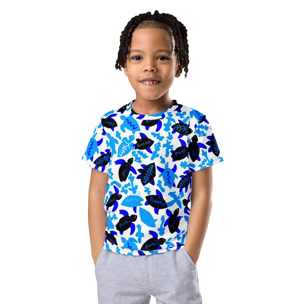 Azure Shell Shuffle on Kids Crew Neck T-Shirt — Front
