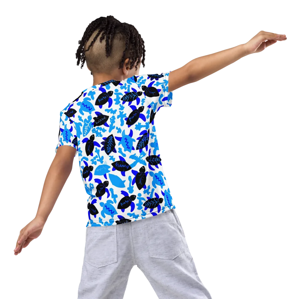 Azure Shell Shuffle on Kids Crew Neck T-Shirt — Back