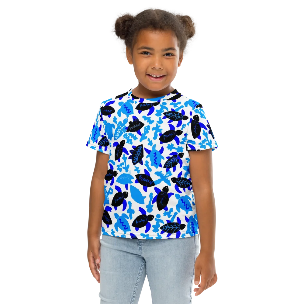 Azure Shell Shuffle on Kids Crew Neck T-Shirt — Front