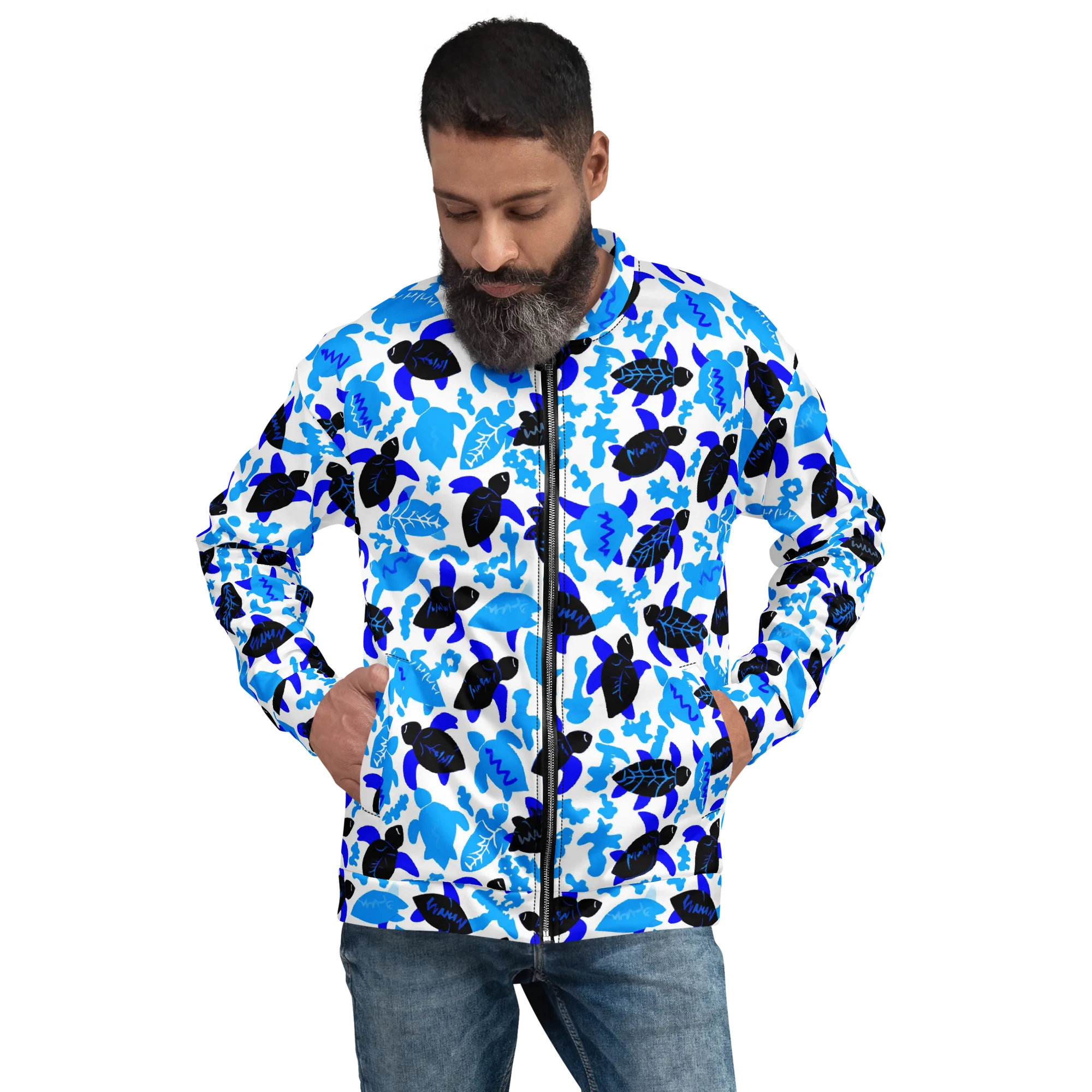 Azure Shell Shuffle on Bomber Jacket — Front