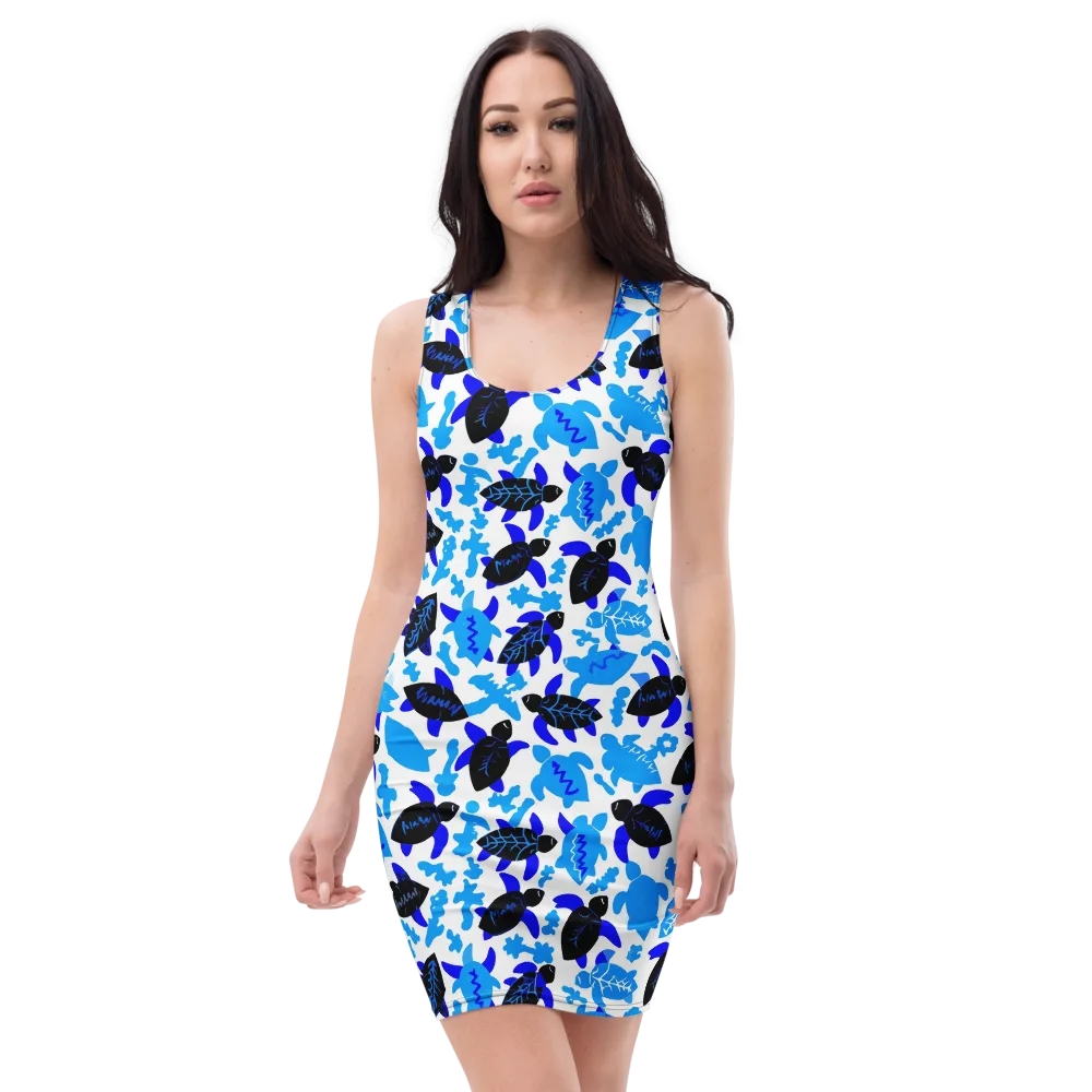 Azure Shell Shuffle on Bodycon Dress — Front
