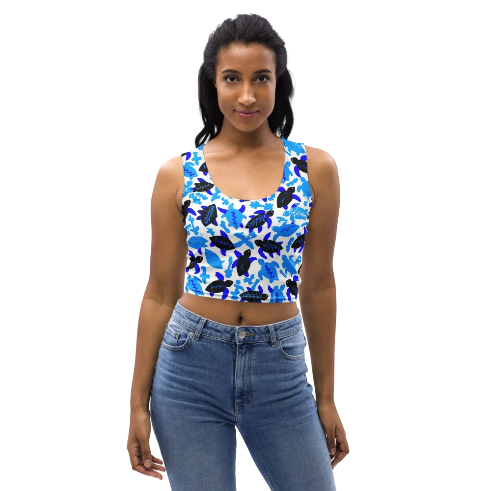 Azure Shell Shuffle on Crop Top — Front