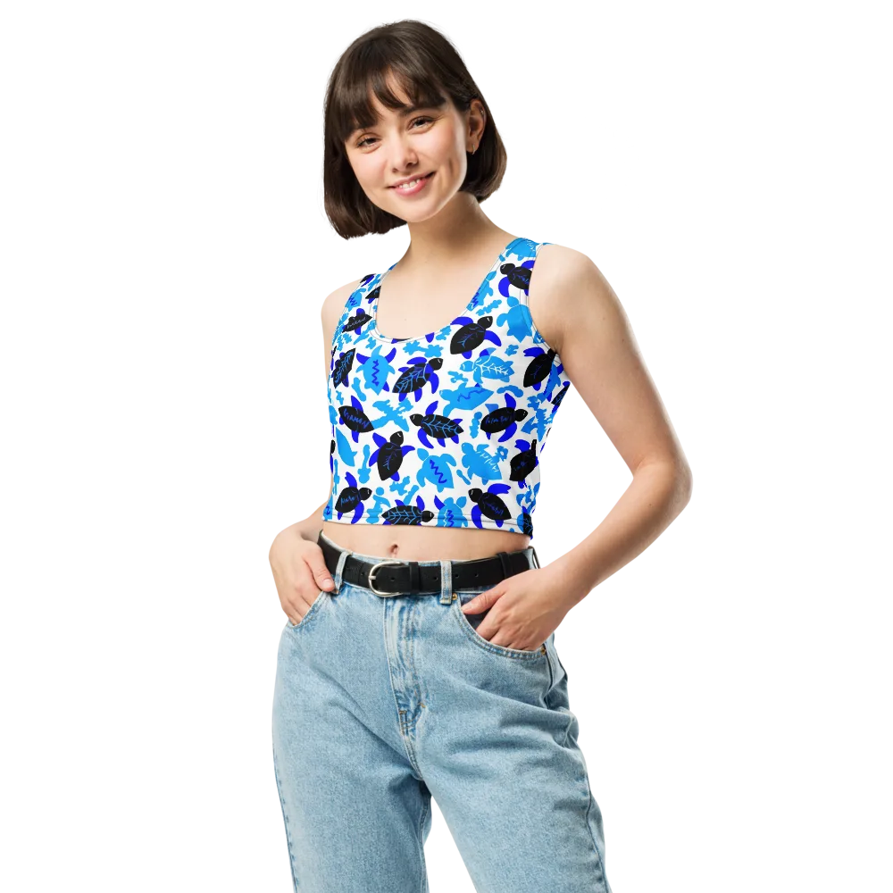 Azure Shell Shuffle on Crop Top — Front