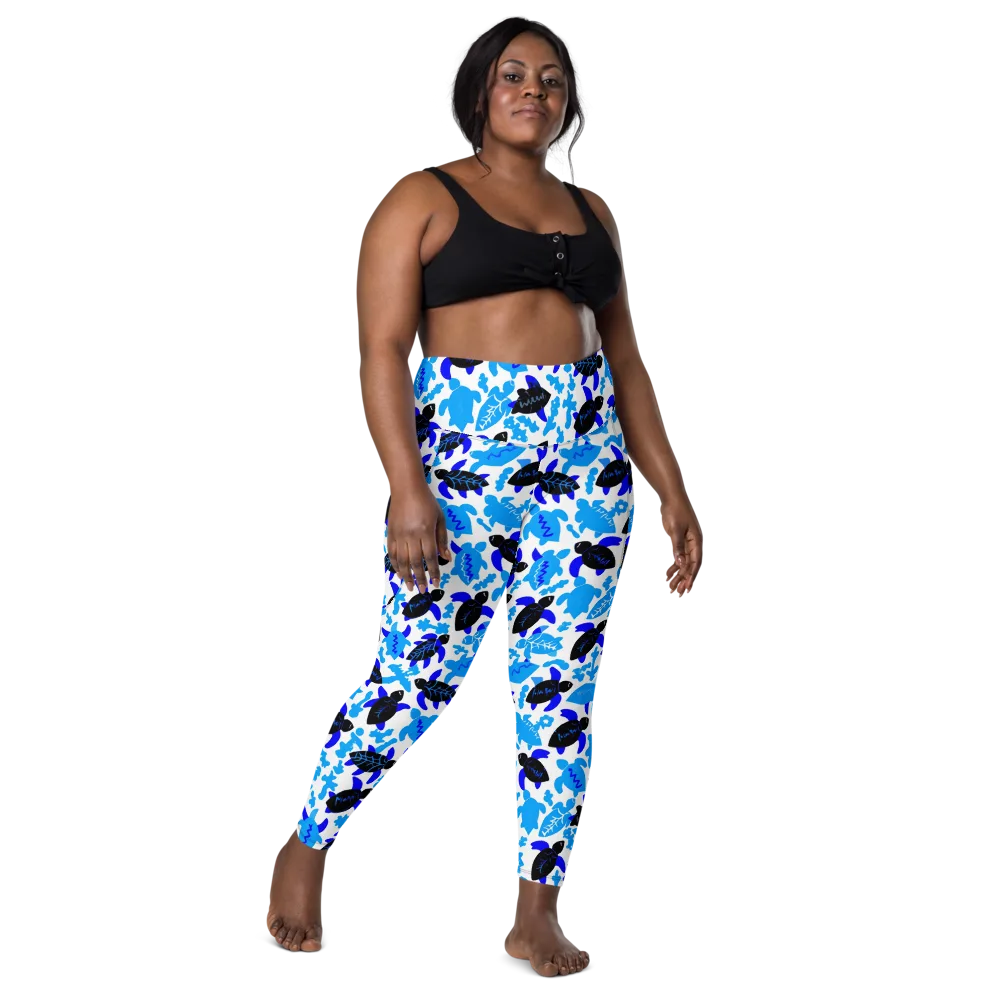Azure Shell Shuffle on Leggings with Pockets — Front