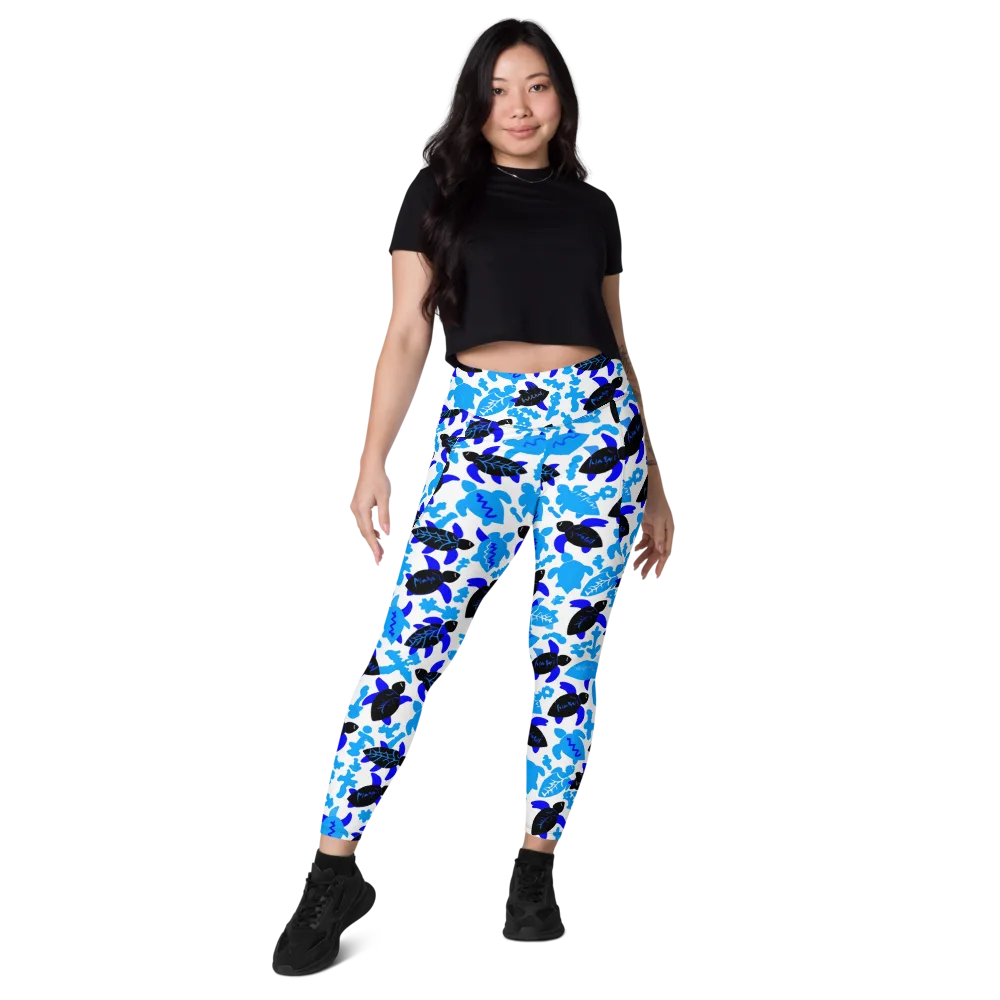 Azure Shell Shuffle on Leggings with Pockets — Front