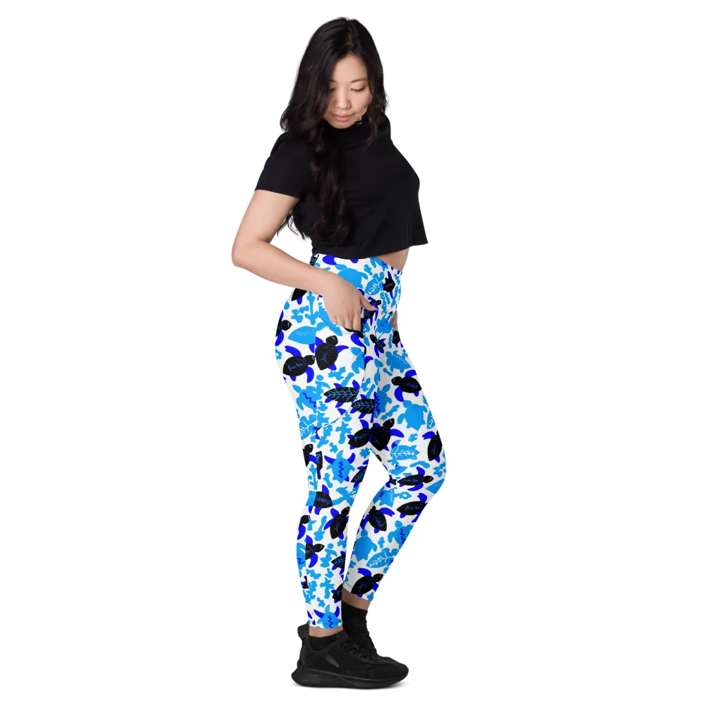 Azure Shell Shuffle on Leggings with Pockets — Right