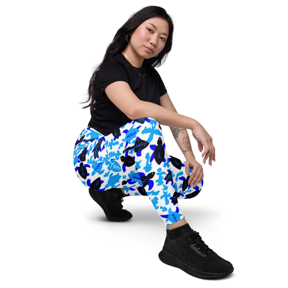 Azure Shell Shuffle on Leggings with Pockets — Right Front