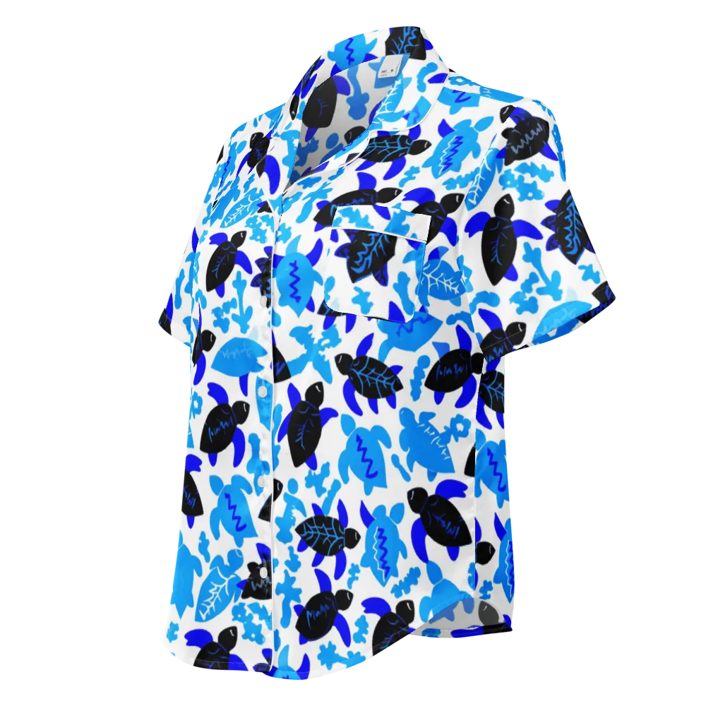 Azure Shell Shuffle on Women's Short Sleeve Pajama Top — Left Front