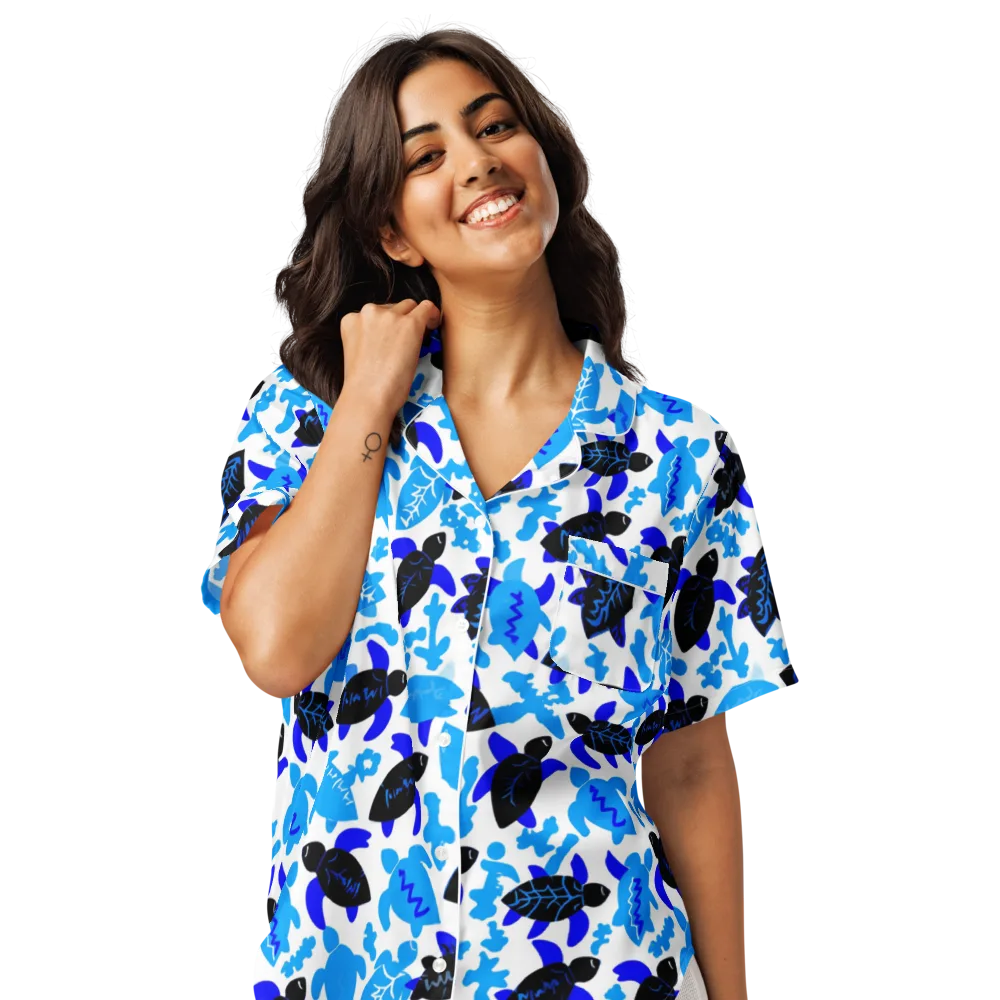 Azure Shell Shuffle on Women's Short Sleeve Pajama Top — Front