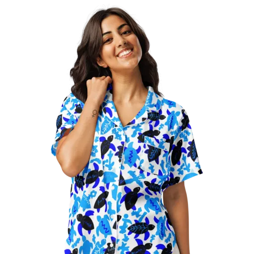 Azure Shell Shuffle on a Women's Short Sleeve Pajama Top