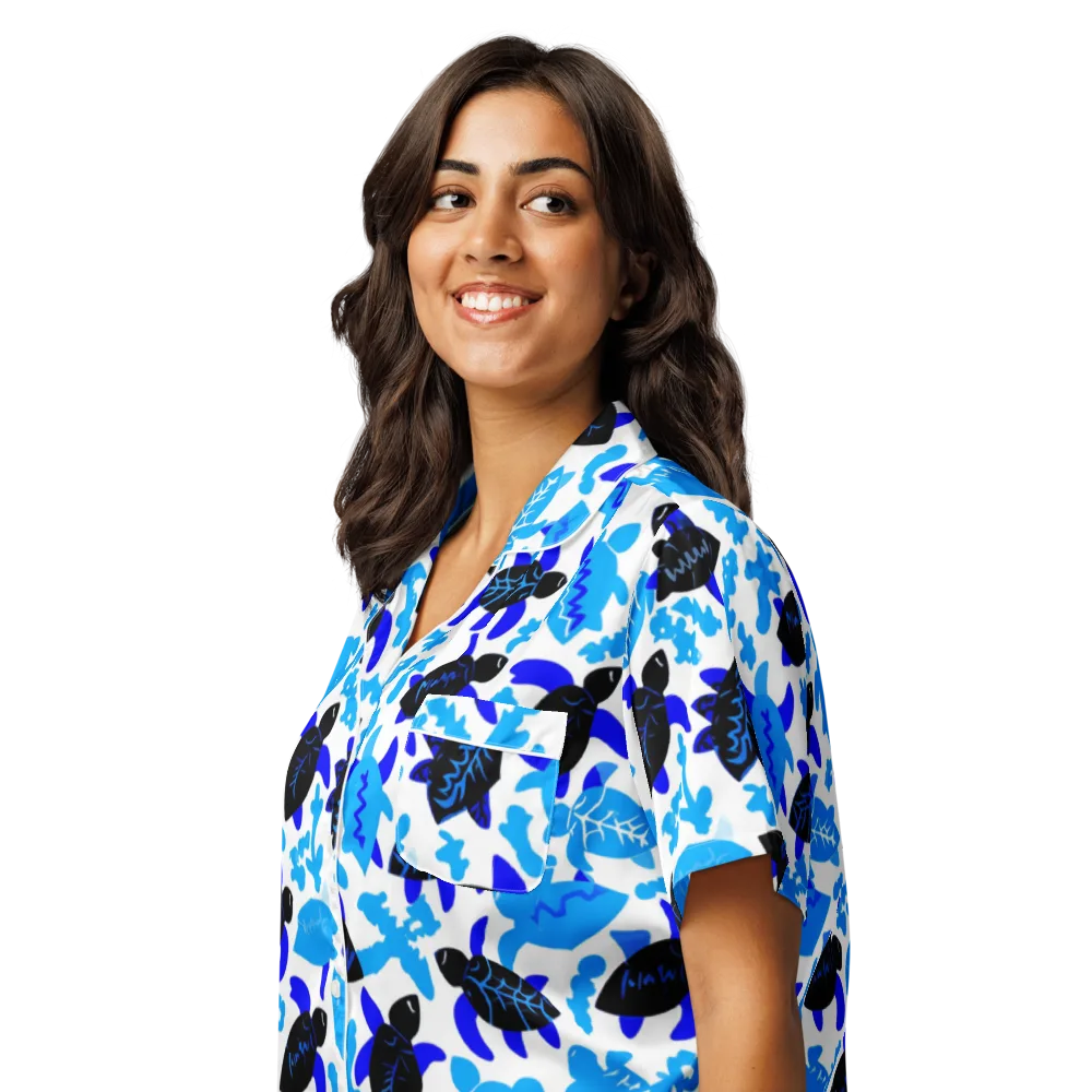 Azure Shell Shuffle on Women's Short Sleeve Pajama Top — Left Front