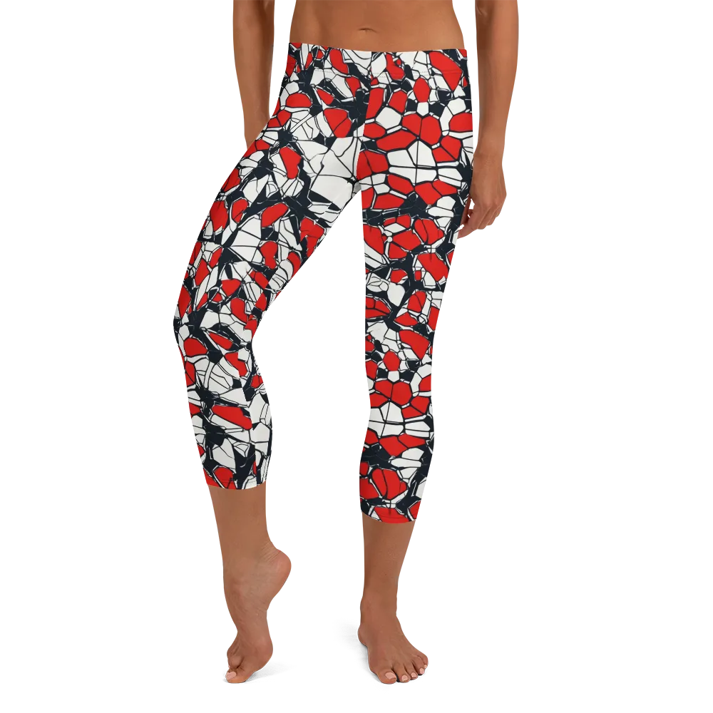 Crimson Fracture on Capri Leggings — Front