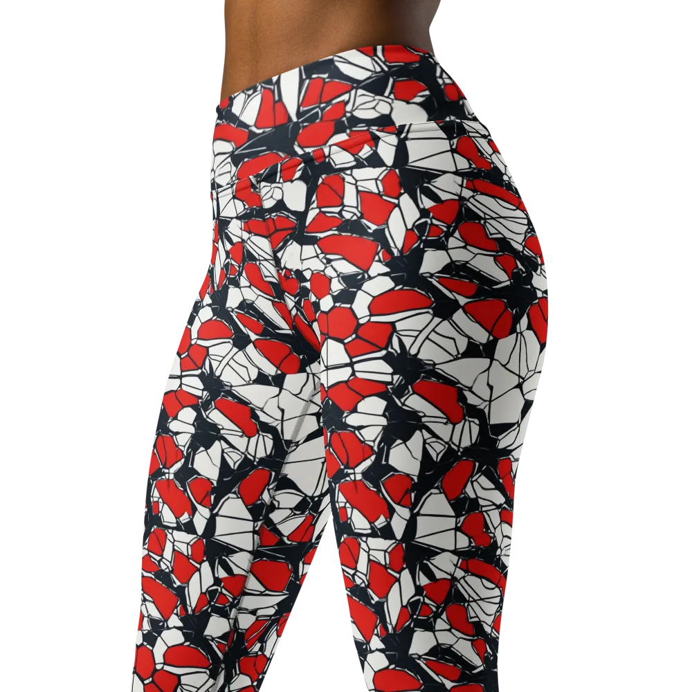Crimson Fracture on Yoga Leggings — Left Front