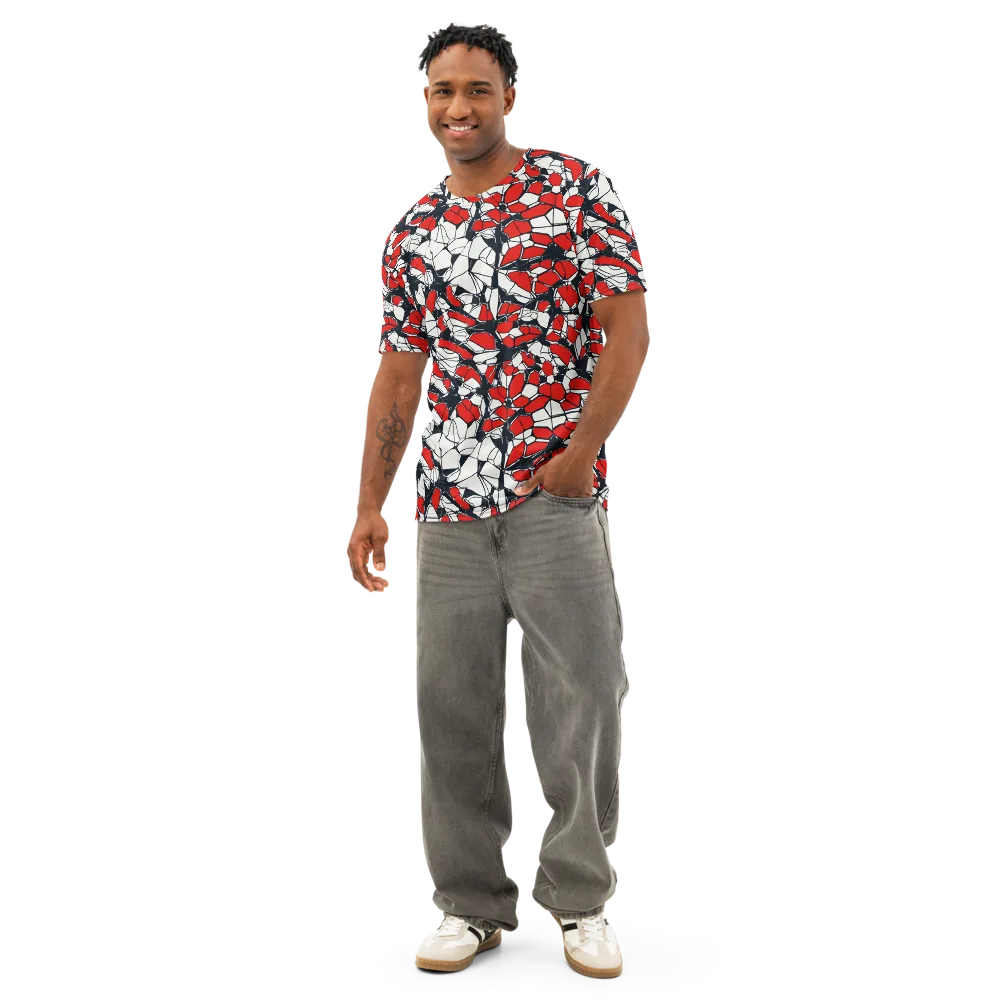 Crimson Fracture on Men's Cotton Crew Neck T-Shirt — Front