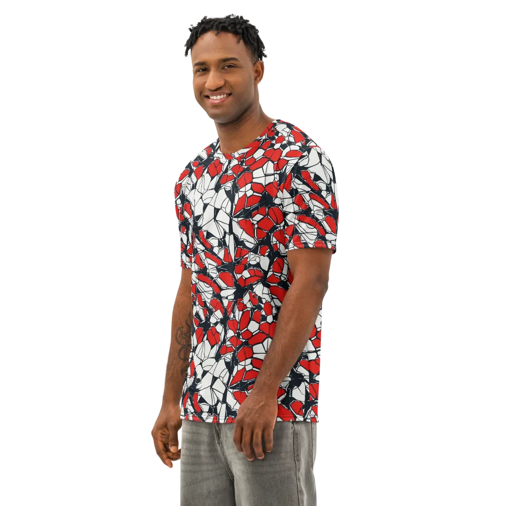 Crimson Fracture on Men's Cotton Crew Neck T-Shirt — Left Front