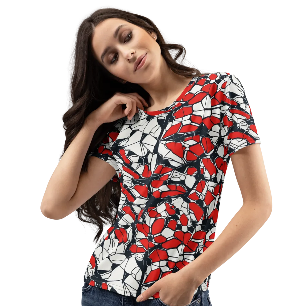 Crimson Fracture on Women's Crew Neck T-Shirt — Left Front