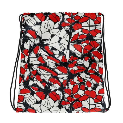 Crimson Fracture on a Drawstring Bag