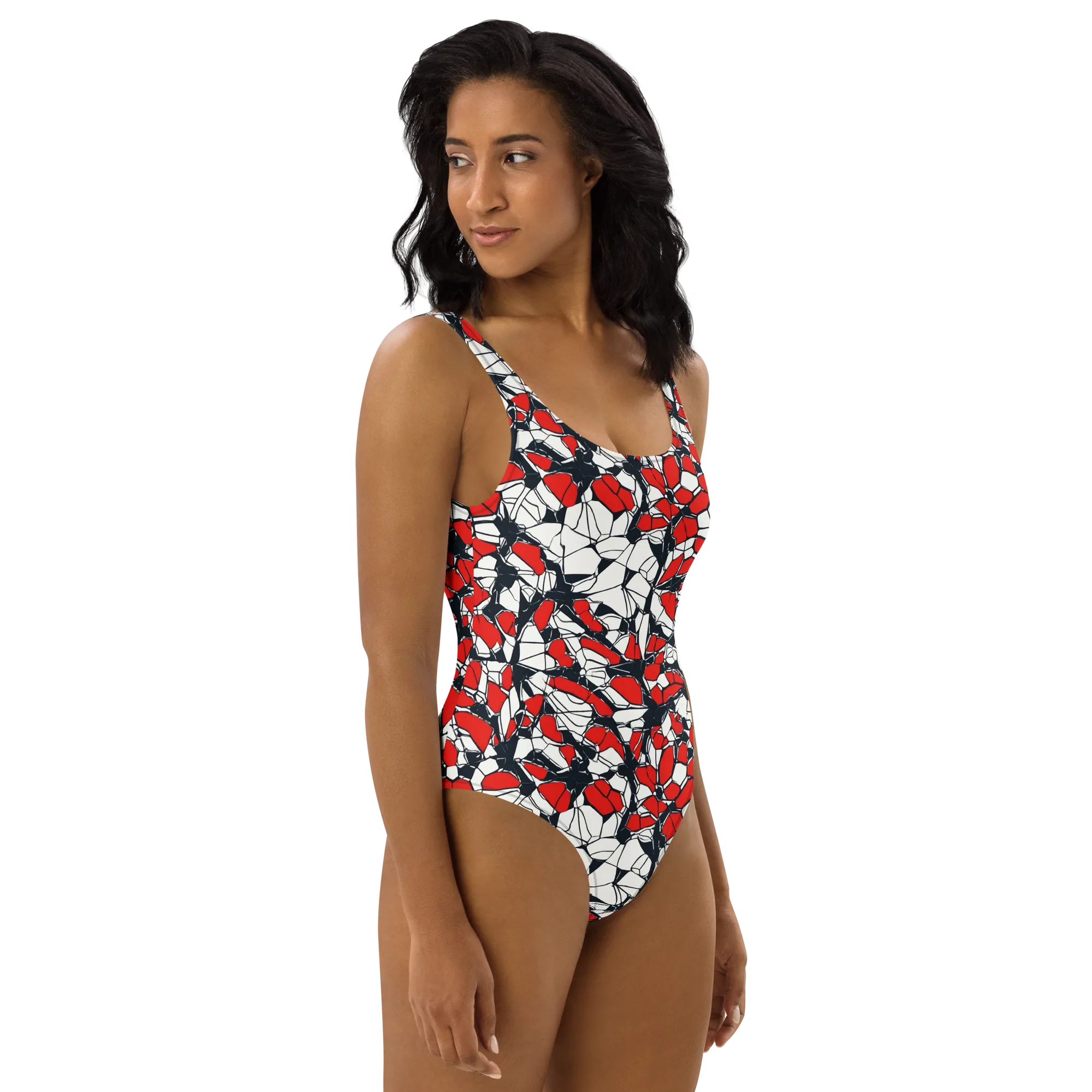 Crimson Fracture on One-Piece Swimsuit — Right
