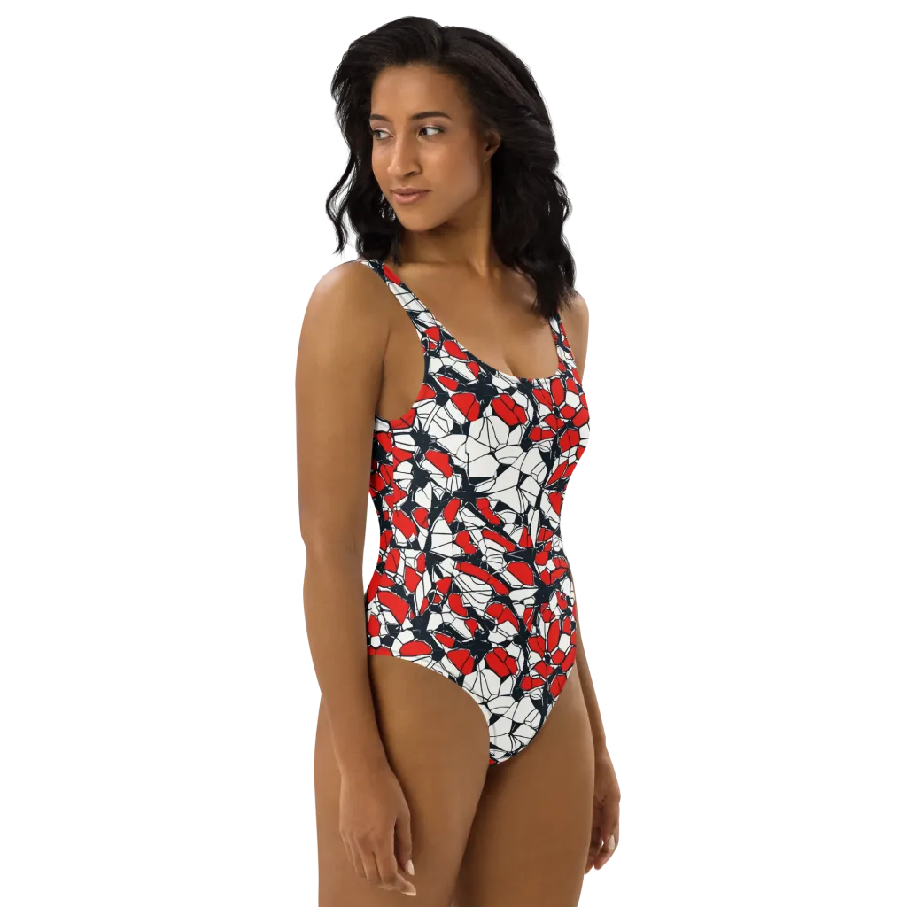 Crimson Fracture on One-Piece Swimsuit — Right
