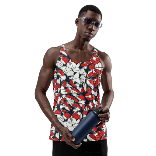 Crimson Fracture on a Men's Tank Top