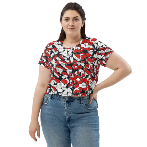Crimson Fracture on a Crop Tee
