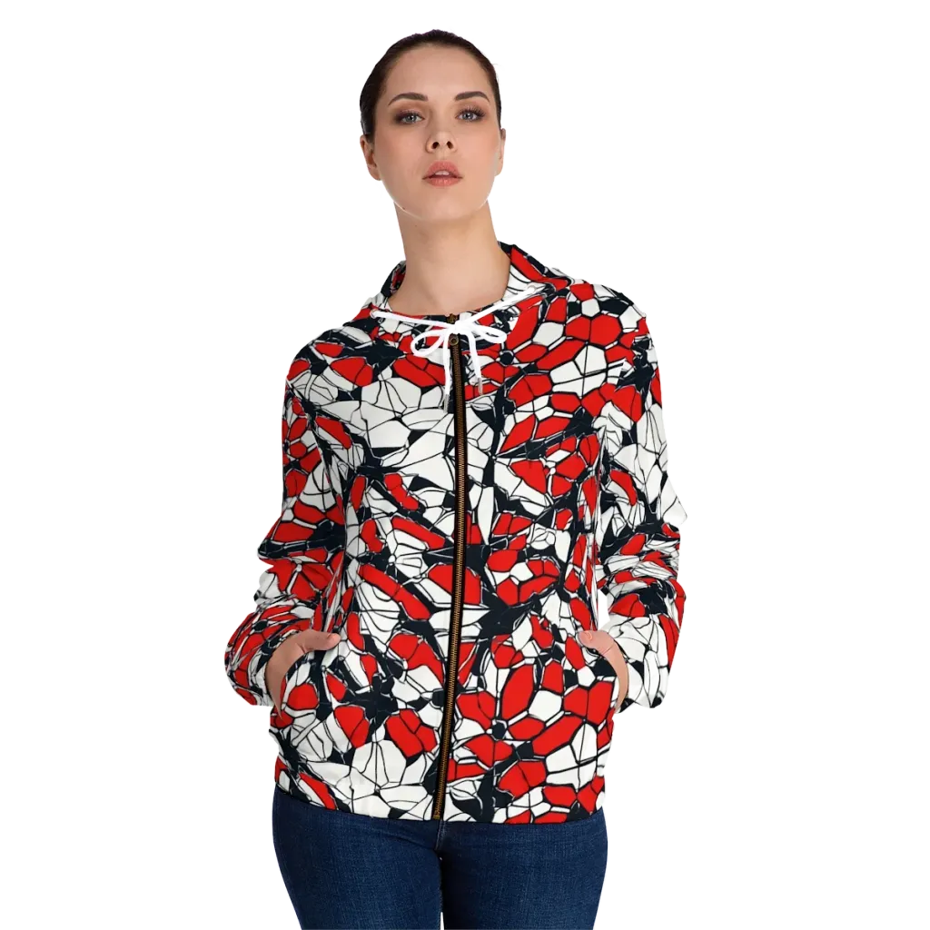 Crimson Fracture on Women's Full-Zip Hoodie — Front On Person
