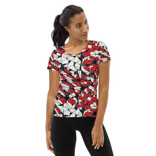 Crimson Fracture on a Women's Athletic T-Shirt