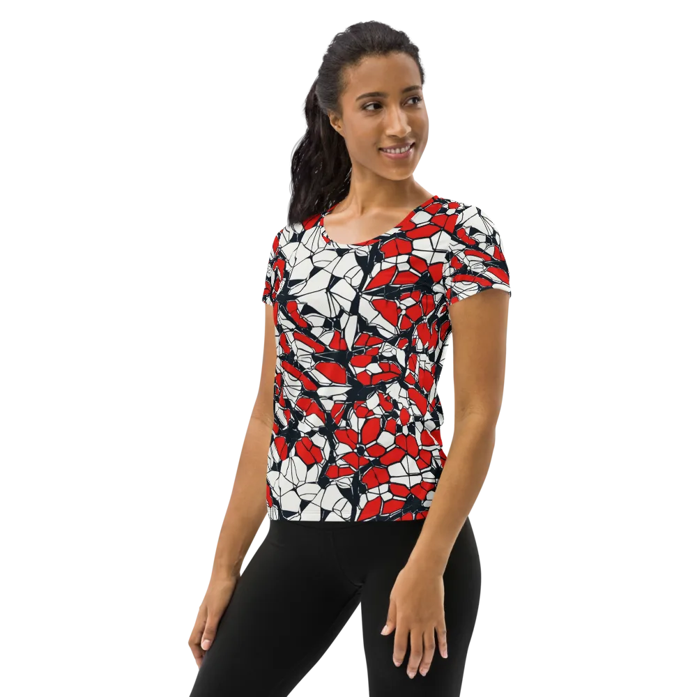 Crimson Fracture on Women's Athletic T-Shirt — Left
