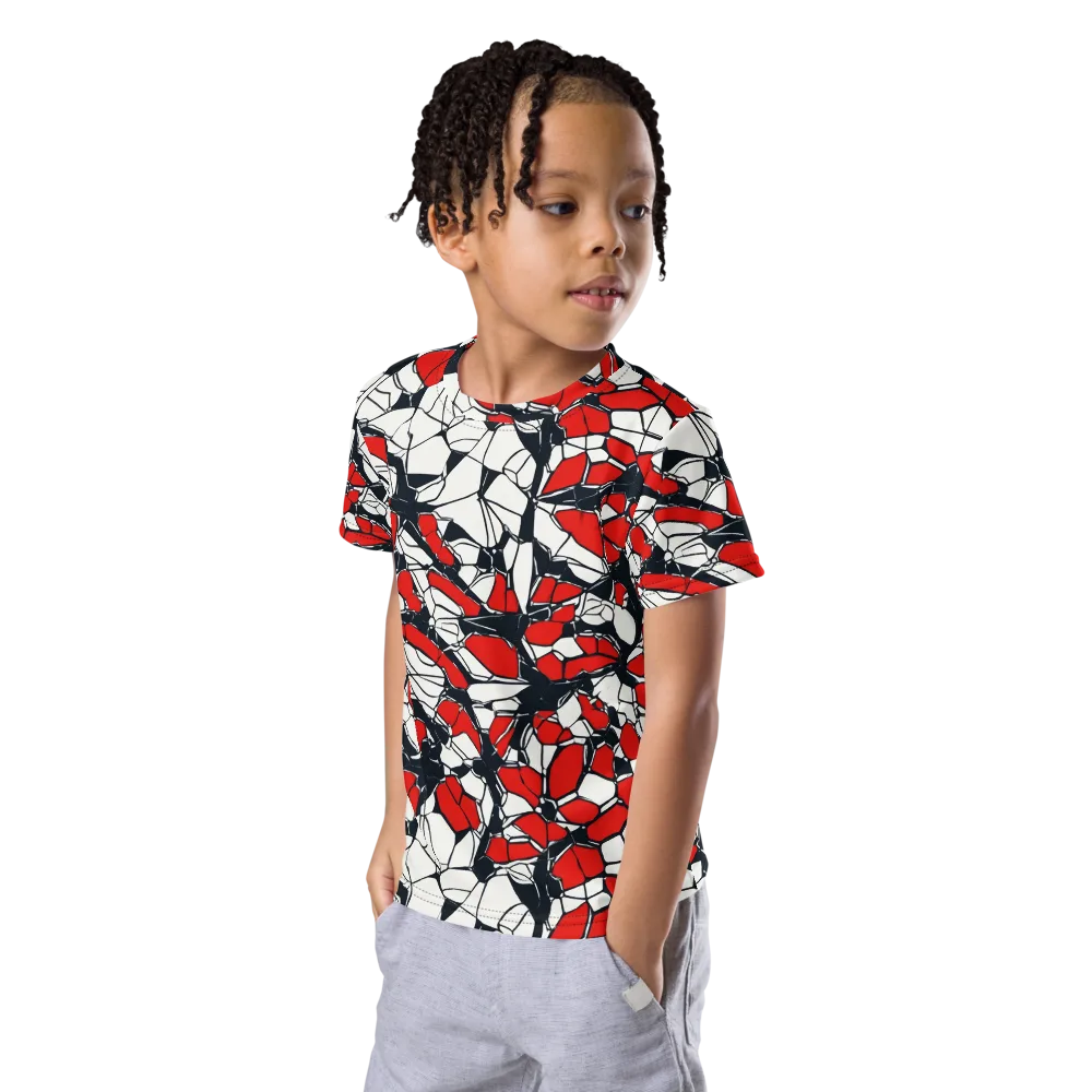 Crimson Fracture on Kids Crew Neck T-Shirt — Left Front