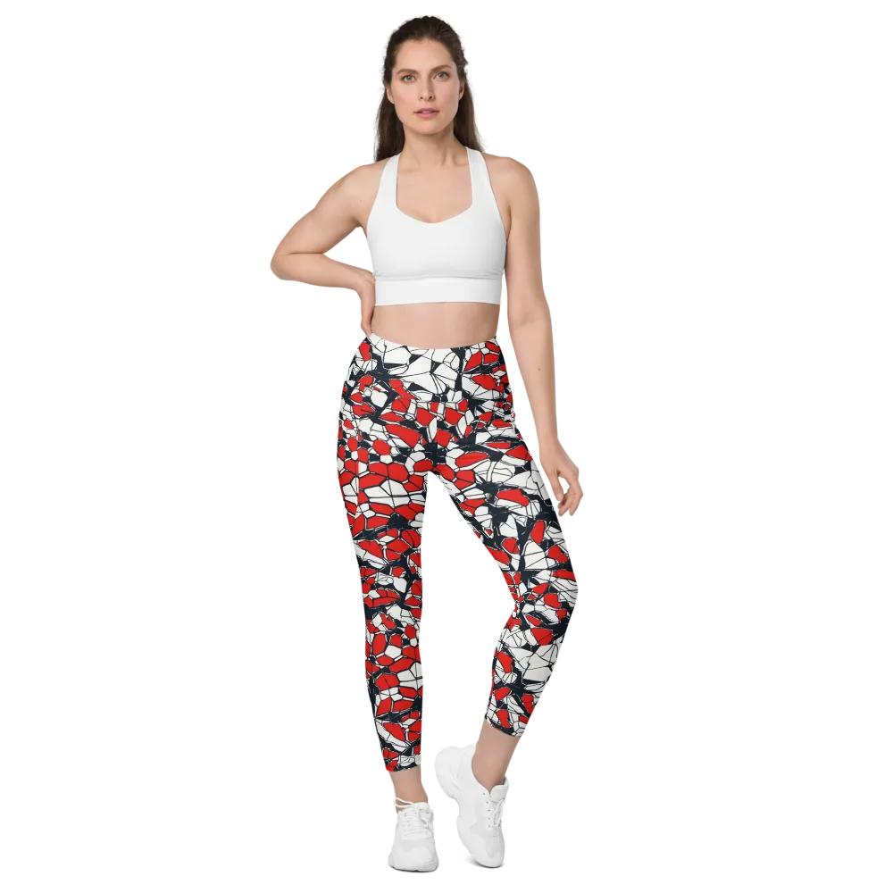 Crimson Fracture on Leggings with Pockets — Front