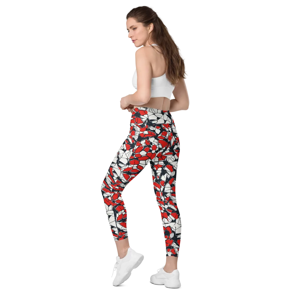 Crimson Fracture on Leggings with Pockets — Left Back