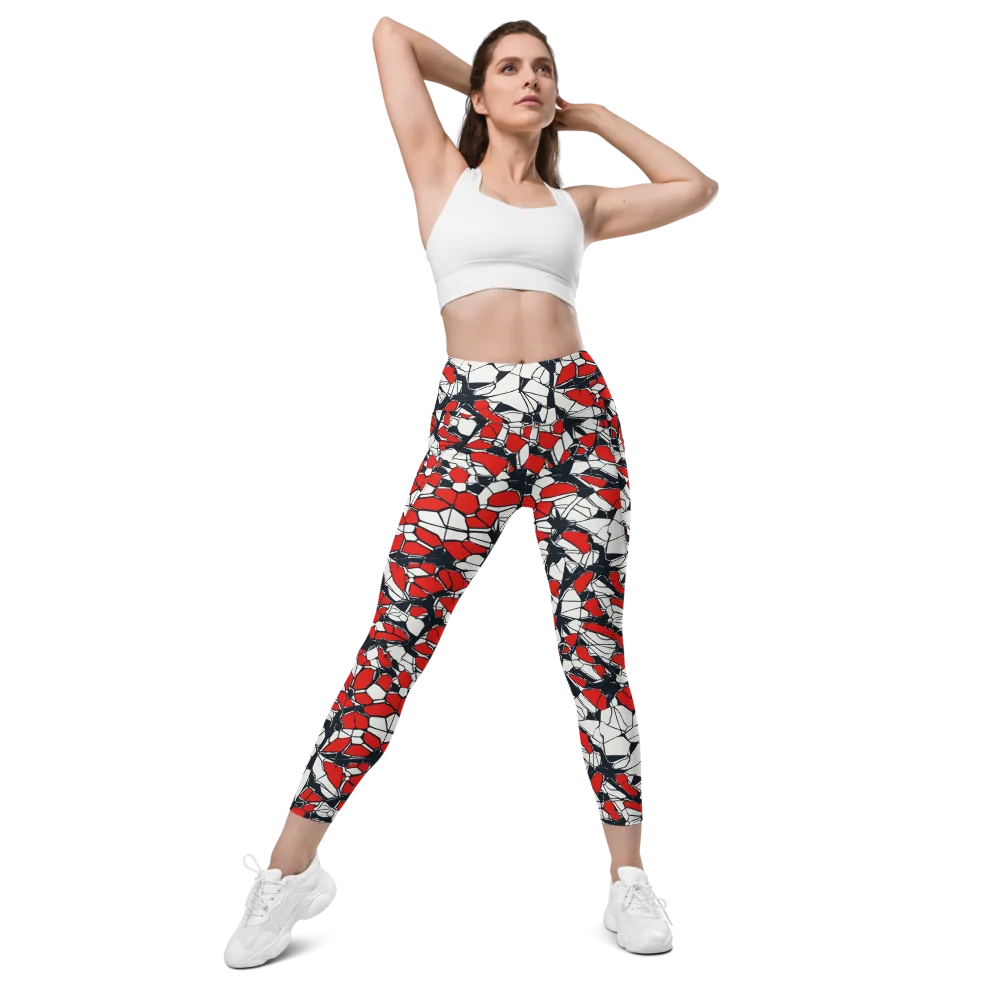 Crimson Fracture on Leggings with Pockets — Front