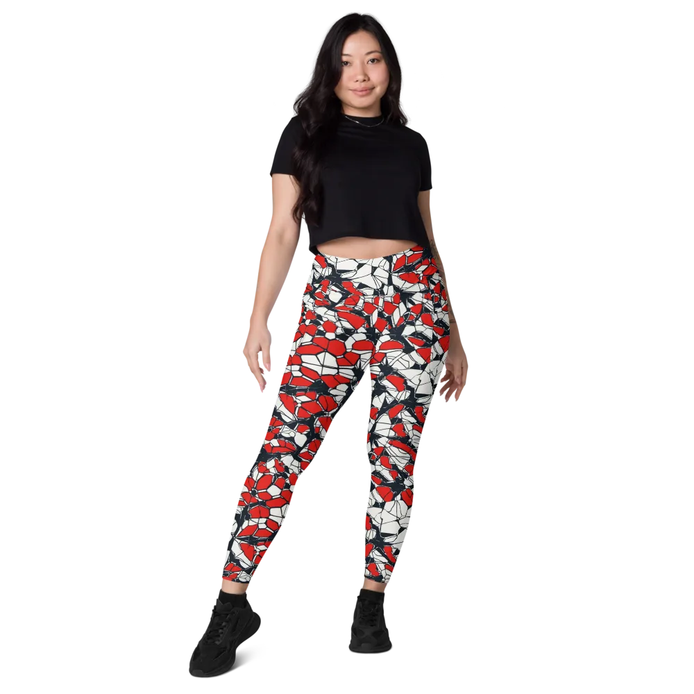 Crimson Fracture on Leggings with Pockets — Front