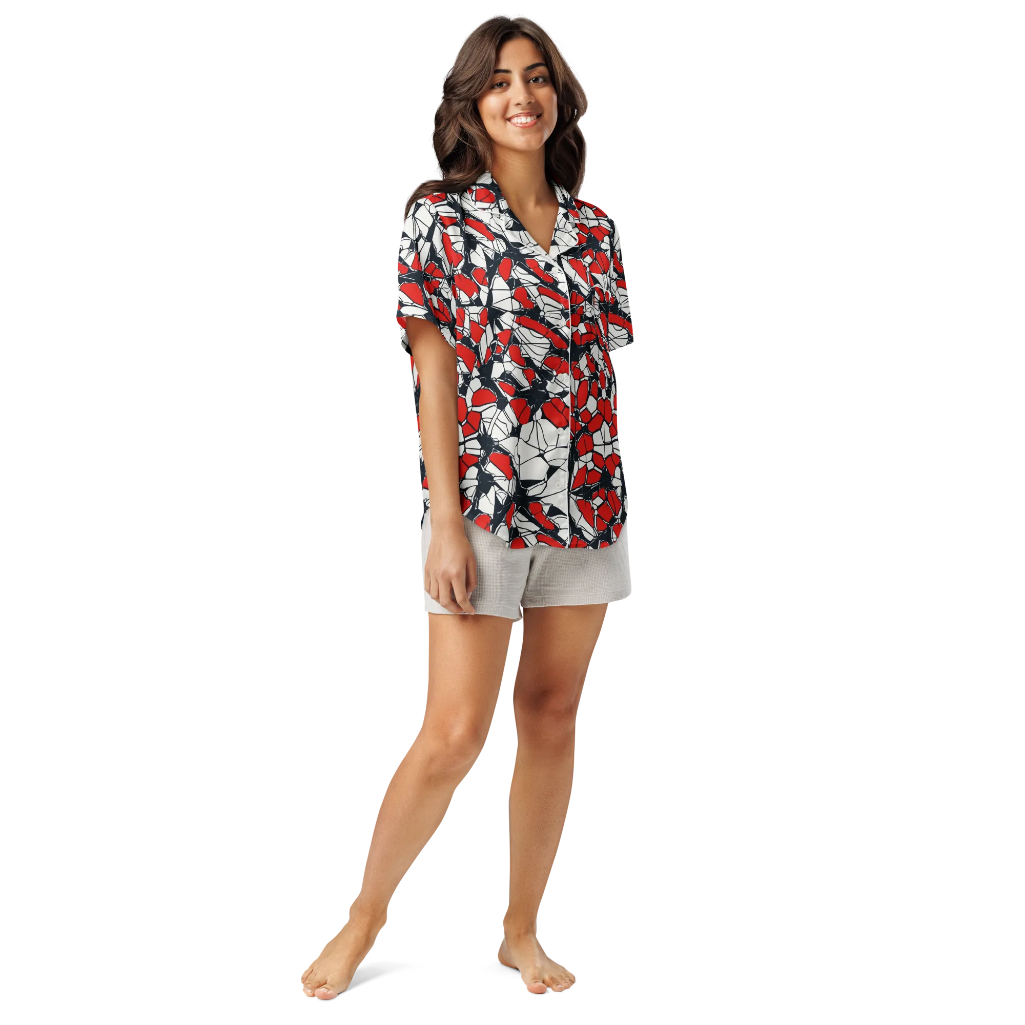 Crimson Fracture on Women's Short Sleeve Pajama Top — Front