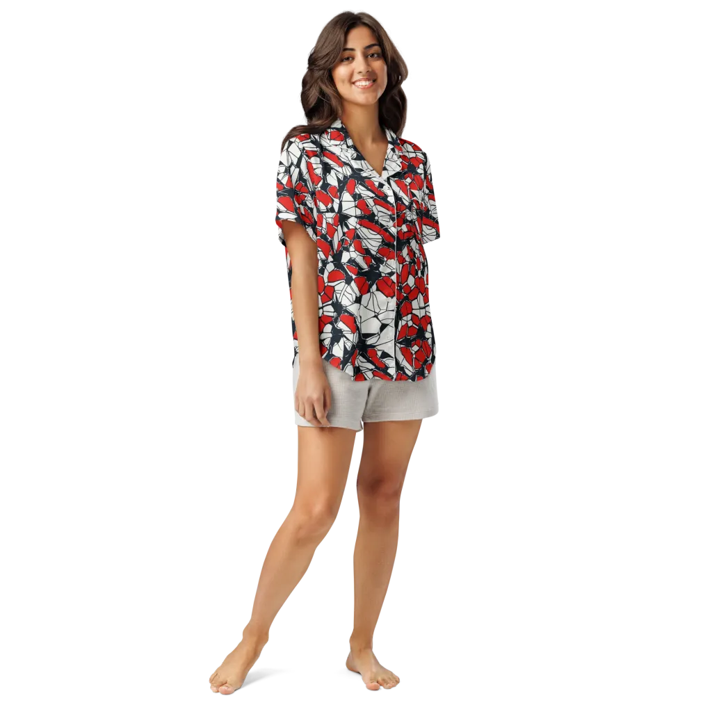 Crimson Fracture on Women's Short Sleeve Pajama Top — Front