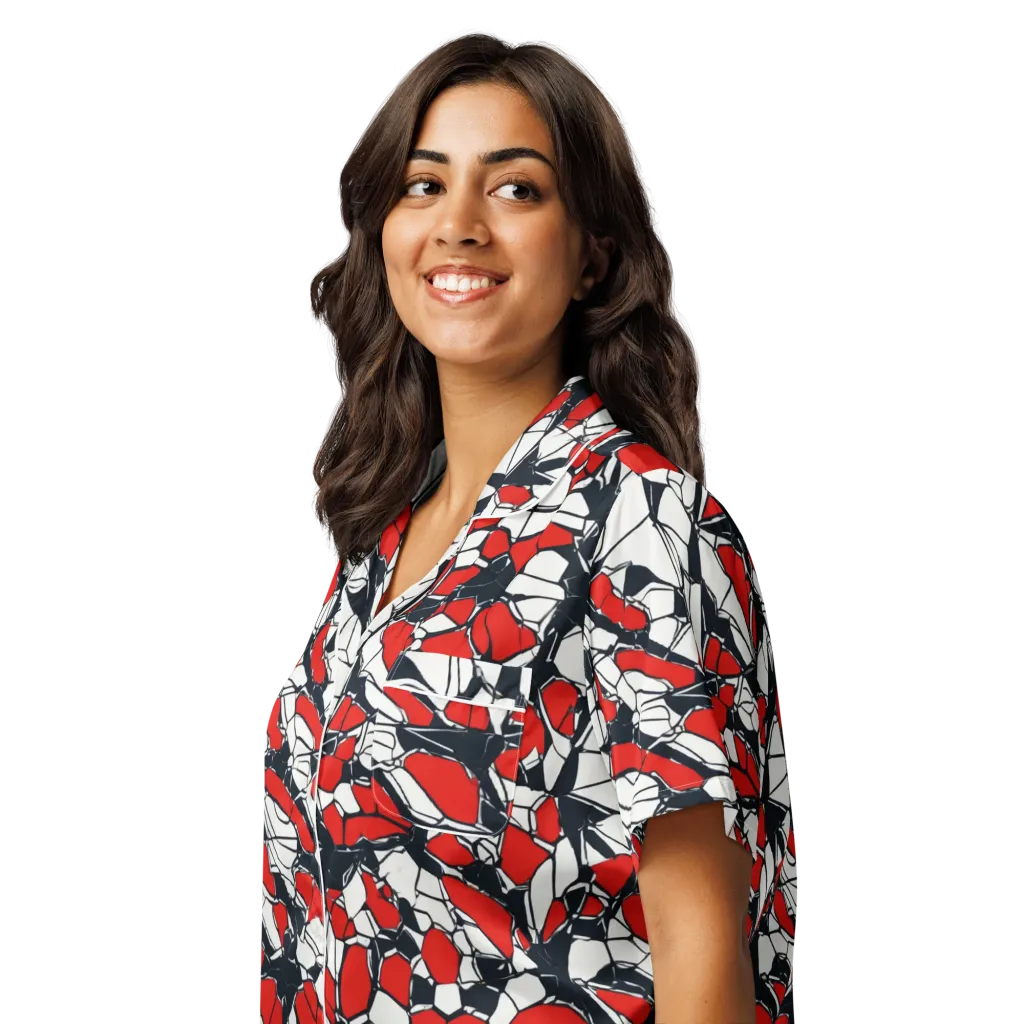 Crimson Fracture on Women's Short Sleeve Pajama Top — Left Front