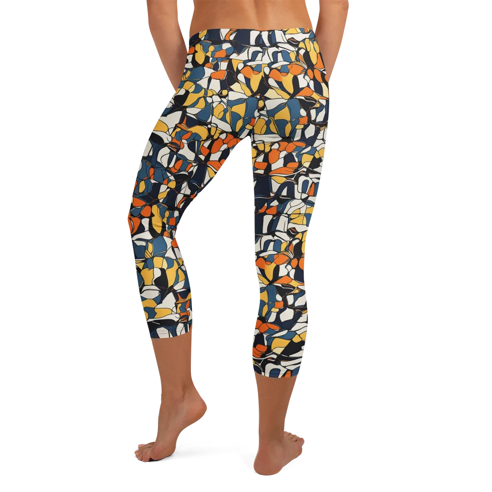 Cobalt Citrus Mosaic on Capri Leggings — Back