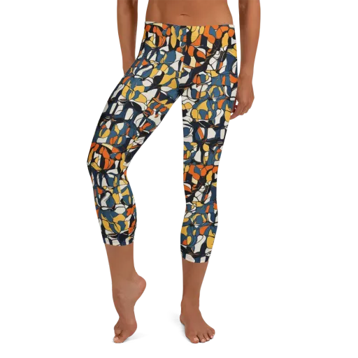 Cobalt Citrus Mosaic on a Capri Leggings